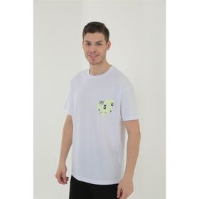 Markapia Erkek Beyaz Baskılı Bisiklet Yaka T-shirt