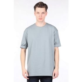Markapia Erkek Gri Düz Bisiklet Yaka Oversize T-shirt