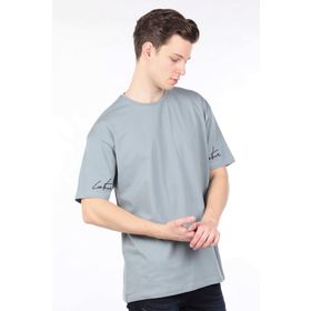Markapia Erkek Gri Düz Bisiklet Yaka Oversize T-shirt