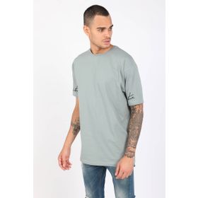 Markapia Erkek Gri Düz Bisiklet Yaka Oversize T-shirt