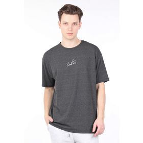 Markapia Erkek Koyu Gri Arkası Yazılı Bisiklet Yaka T-shirt