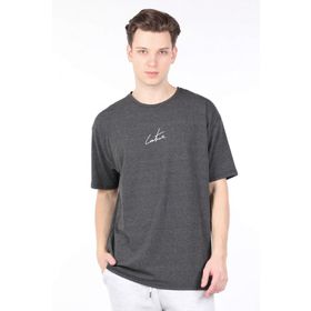 Markapia Erkek Koyu Gri Arkası Yazılı Bisiklet Yaka T-shirt