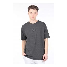 Markapia Erkek Koyu Gri Arkası Yazılı Bisiklet Yaka T-shirt