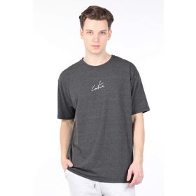 Markapia Erkek Koyu Gri Arkası Yazılı Bisiklet Yaka T-shirt