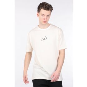 Markapia Erkek Krem Arkası Yazılı Bisiklet Yaka T-shirt