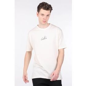 Markapia Erkek Krem Arkası Yazılı Bisiklet Yaka T-shirt