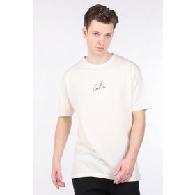 Markapia Erkek Krem Arkası Yazılı Bisiklet Yaka T-shirt