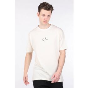 Markapia Erkek Krem Arkası Yazılı Bisiklet Yaka T-shirt