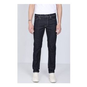 Markapia Erkek Lacivert Kontrast Dikişli Jean Pantolon