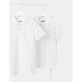 Marks & Spencer 2'li Saf Pamuklu Polo Yaka Beyaz Kız Çocuk T-Shirt