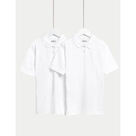 Marks & Spencer 2'li Saf Pamuklu Polo Yaka Beyaz Kız Çocuk T-Shirt