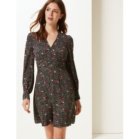 Marks & Spencer Desenli Bayan Uzun Kollu Elbise