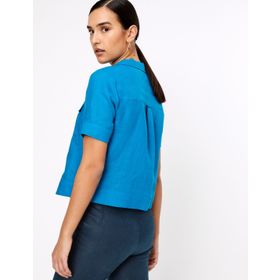 Marks & Spencer Kısa Kollu Mavi Keten Gömlek