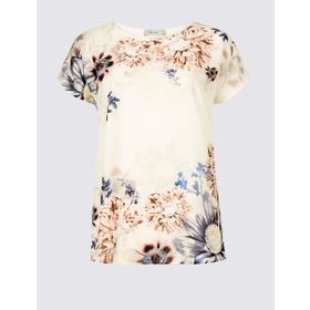 Marks & Spencer Mavi Çiçek Desenli Bayan T- Shirt