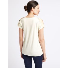 Marks & Spencer Mavi Çiçek Desenli Bayan T- Shirt