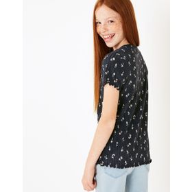 Marks & Spencer Mavi Çiçek Desenli Bayan T- Shirt
