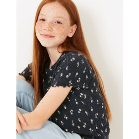 Marks & Spencer Mavi Çiçek Desenli Bayan T- Shirt