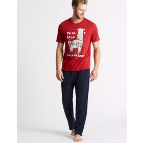 Marks & Spencer Saf Pamuklu Desenli Erkek Çocuk Pijama Takımı