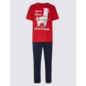 Marks & Spencer Saf Pamuklu Desenli Erkek Çocuk Pijama Takımı