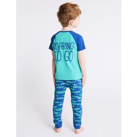 Marks & Spencer Saf Pamuklu Desenli Erkek Çocuk Pijama Takımı