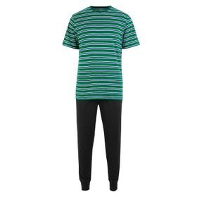 Marks & Spencer Yeşil Çizgili Saf Pamuklu Erkek Pijama Takımı