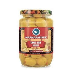 Marmara Birlik Salamura Kırmızı Biberli 141-160 KB 4XL Yeşil Zeytin Cam 400 G
