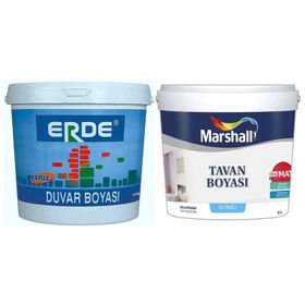 Marshall 100 Beyaz 2.5 lt Antibakteriyel Hijyen Silinebilir Duvar Boyası Marshall 3.5 kg Tavan Boyası ve İzmir Fırça Duvar Boyama Seti