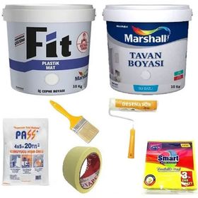 Marshall Fit Plastik Badem Ezmesi İç Cephe Boyası 10 kg + Marshall Tavan Boyası 10 kg + 5 Parça Boyama Seti