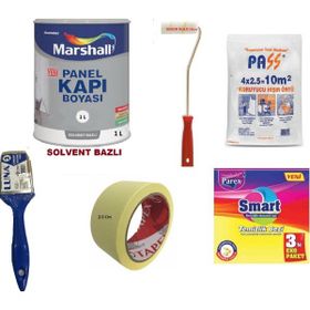 Marshall Solvent Bazlı 1 lt + 6'lı Boyama Seti Meteor Renk İç Cephe Boyası