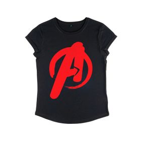 Marvel Avengers Classic Avenger Paint Rolled Sleeve Siyah Kadın T-shirt