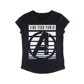 Marvel Avengers Classic Panther Power Avenger Rolled Sleeve Siyah Kadın T-shirt