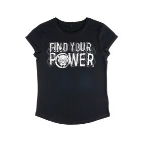 Marvel Avengers Classic Panther Power Women's Rolled Sleeve Siyah Kadın T-shirt