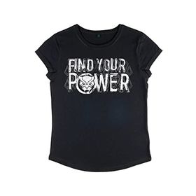 Marvel Avengers Classic Panther Power Women's Rolled Sleeve Siyah Kadın T-shirt