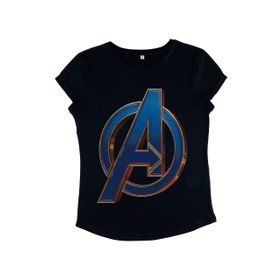 Marvel Avengers Endgame Black Widow Burst Rolled Sleeve Lacivert Mavi Kadın T-shirt