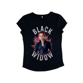 Marvel Avengers Endgame Black Widow Burst Rolled Sleeve Lacivert Mavi Kadın T-shirt