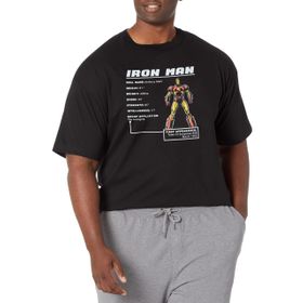 Marvel Big & Tall Klasik Ironman Stats Üst Kısa Kollu Siyah Erkek T-shirt