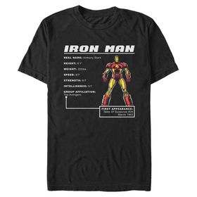 Marvel Big & Tall Klasik Ironman Stats Üst Kısa Kollu Siyah Erkek T-shirt