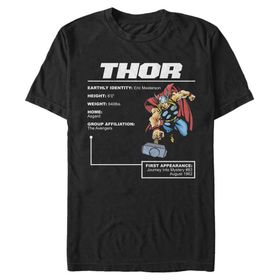 Marvel Big & Tall Klasik Thor Stats Black Erkek T-shirt