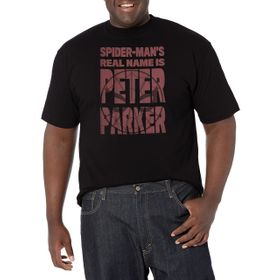 Marvel Big & Tall Spiderman's Real Name Üst Kısa Kollu Siyah Erkek T-shirt