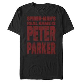 Marvel Big & Tall Spiderman's Real Name Üst Kısa Kollu Siyah Erkek T-shirt