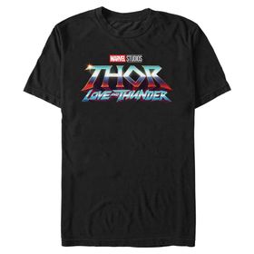 Marvel Big & Tall Thor: Love Thunder Logolu Üst Kısa Kollu Siyah Erkek T-shirt