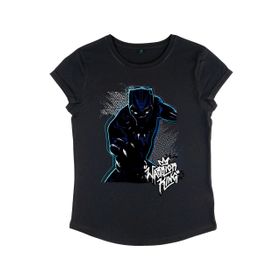 Marvel Black Panther Warrior Prince Rolled Sleeve Siyah Kadın T-shirt