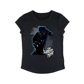 Marvel Black Panther Warrior Prince Rolled Sleeve Siyah Kadın T-shirt