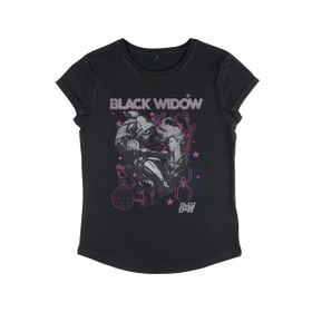 Marvel Black Widow BW Poster Rolled Sleeve Siyah Kadın T-shirt