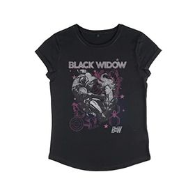Marvel Black Widow BW Poster Rolled Sleeve Siyah Kadın T-shirt