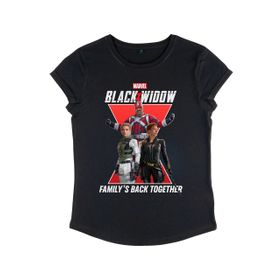 Marvel Black Widow Family Rolled Sleeve Siyah Kadın T-shirt