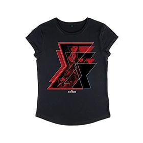 Marvel Black Widow Multiple Logolu Rolled Sleeve Siyah Kadın T-shirt