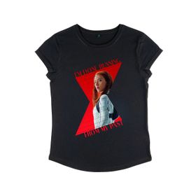 Marvel Black Widow Stop Running Rolled Sleeve Siyah Kadın T-shirt