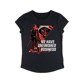 Marvel Black Widow Unfinished Business Rolled Sleeve Siyah Kadın T-shirt