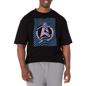 Marvel Büyük ve Uzun Klasik Dalgalı Yenilmezler Simgesi Üst Kısa Kollu Siyah Erkek T-shirt